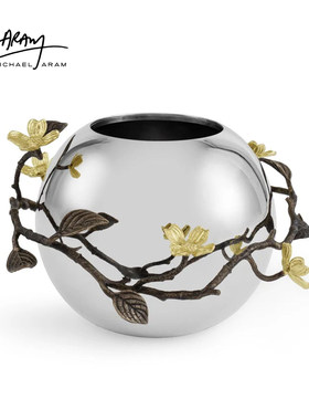 Michael Aram金色山茱萸花瓶银色不锈钢鲜花瓶手工艺术摆件礼盒装