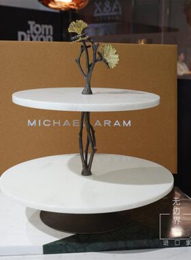 Michael Aram美国蝴蝶银杏系列双层蛋糕架大理石点心托盘派对摆件