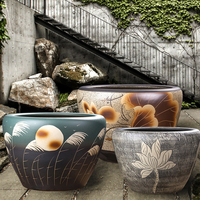 景德镇陶瓷手工雕刻客厅阳台鱼缸