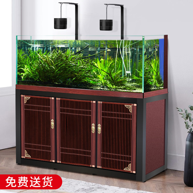 水草鱼缸生态水族箱客厅家用定制超白玻璃底过滤溪流缸新款_虎窝淘