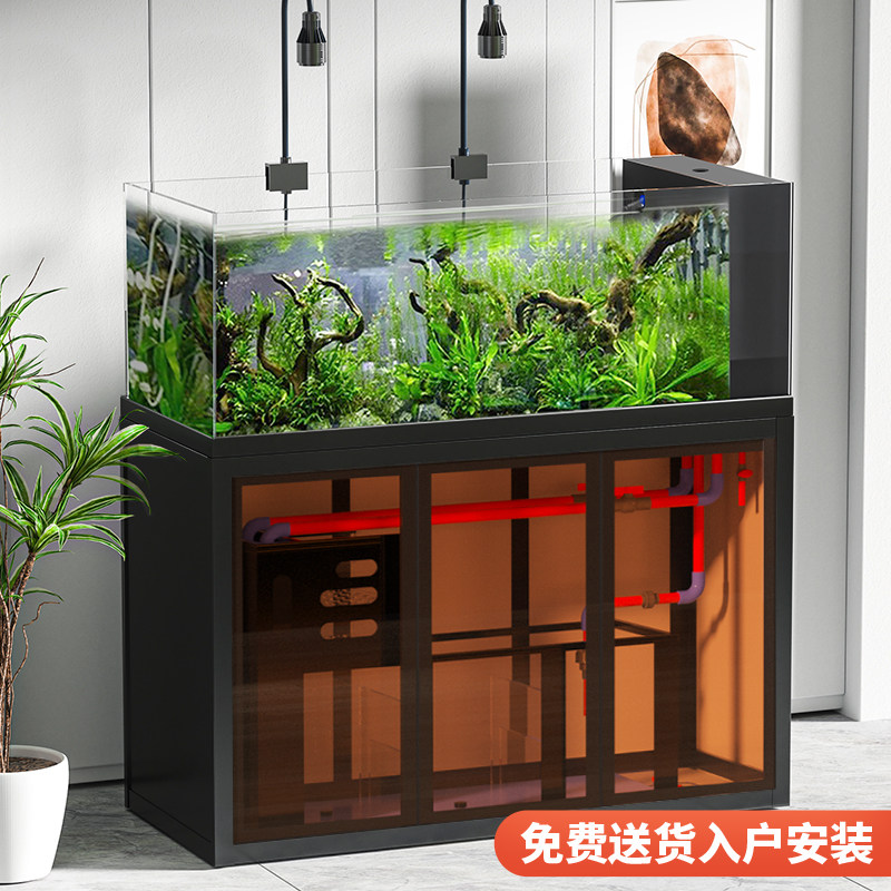 溪流缸天然原生缸创意造景生态兰寿鱼缸超白水草缸家用客厅工业风