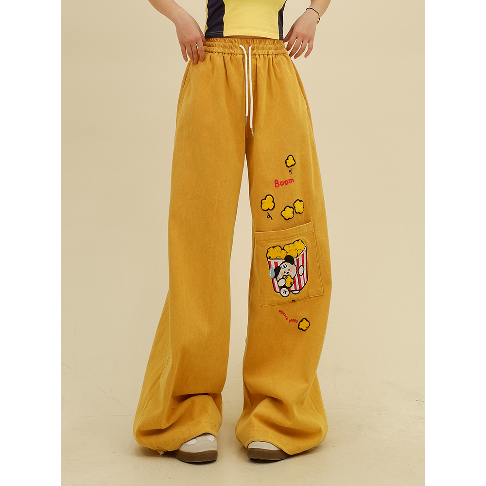 怕麻烦美式复古卡通休闲裤