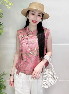 新中式国风上衣女2026夏季新款时尚圆领无袖马甲潮流国风背心上衣