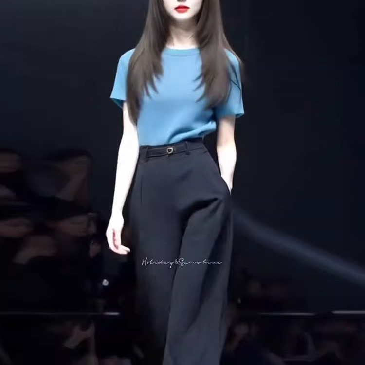 2025夏季气质圆领套头新款高腰