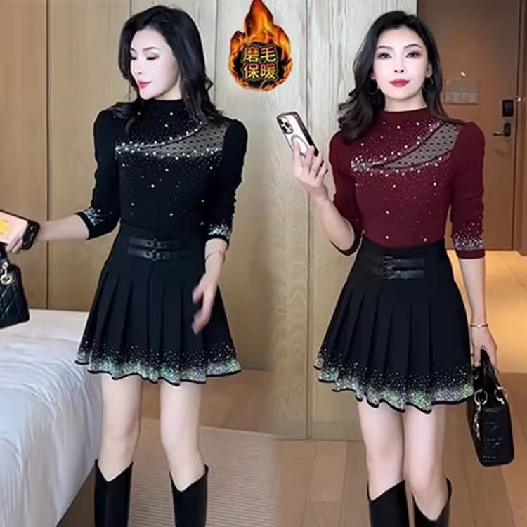 时尚打底衫半身裙套装女秋冬新款