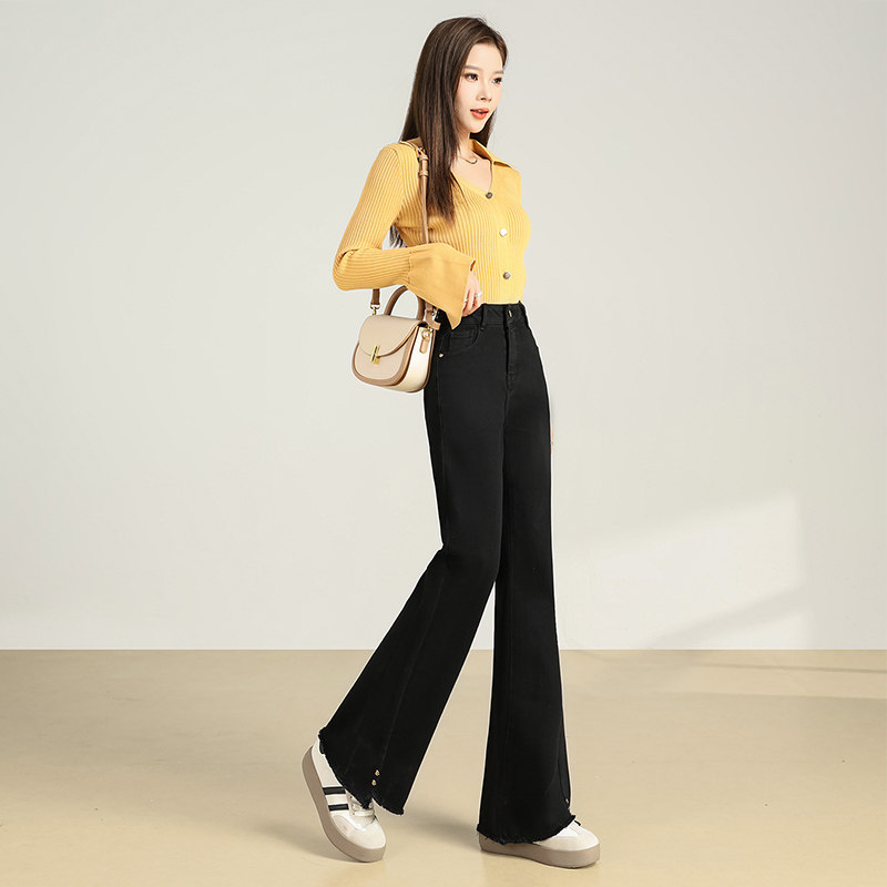 黑色微喇牛仔裤女2025春秋新款高腰显瘦修身弹力喇叭裤