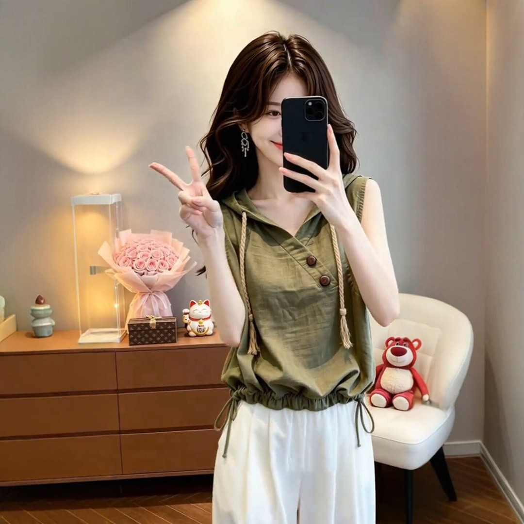 法式显瘦连帽背心女夏季新款