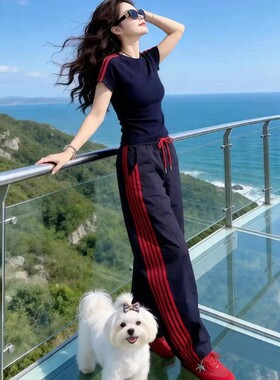 时尚气质休闲运动套装女夏新款宽松显瘦减龄短袖T恤阔腿裤两件套