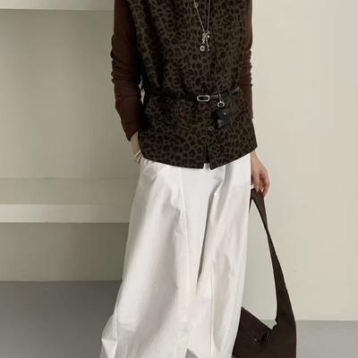 时尚休闲豹纹马甲打底衫女秋款