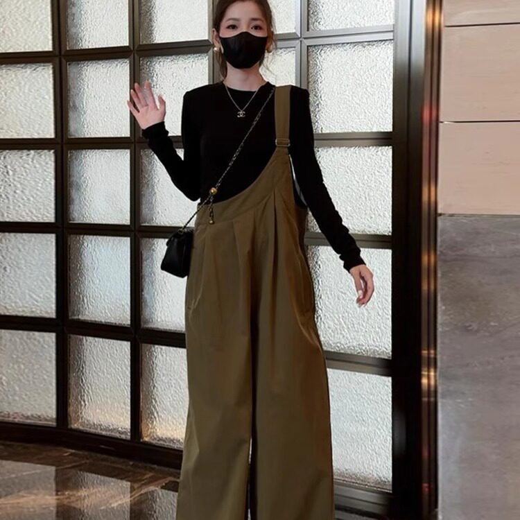 时尚港风休闲背带裤套装女2026春
