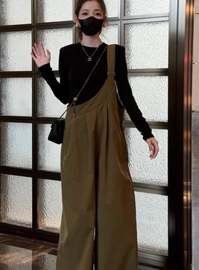 时尚港风休闲背带裤套装女2026春