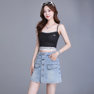 排扣高腰牛仔半身裙裤2025夏季款韩版修身百搭A字短裤裙包臀裙女