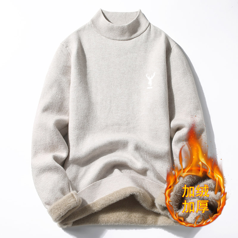 Men's Plush trend spring and winter new youth versatile knitwear one piece cashmere sweater