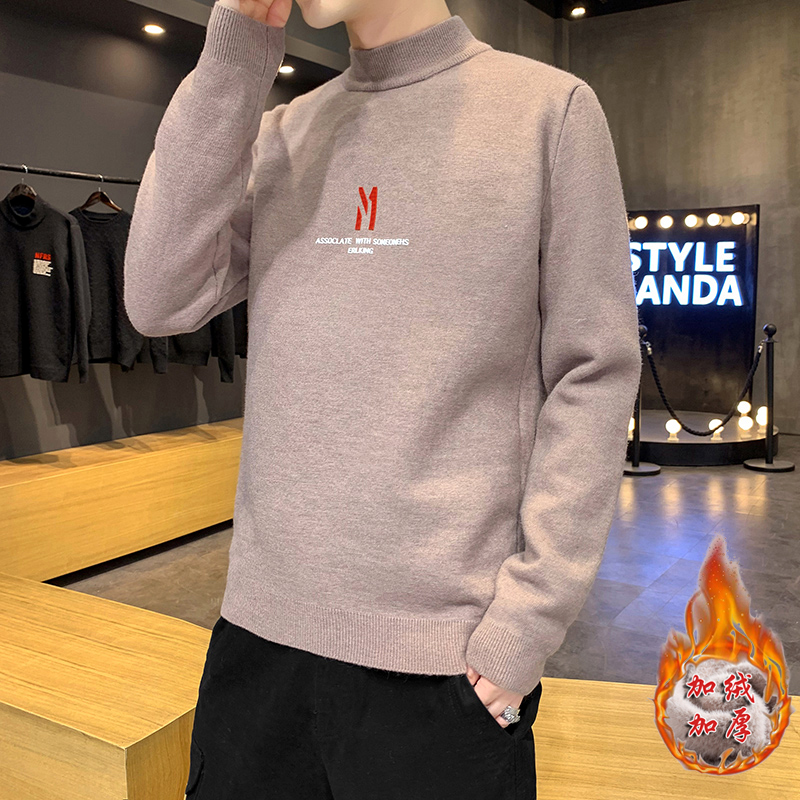 Sweater men's half high collar sweater thickened winter Korean long sleeve autumn winter sweater