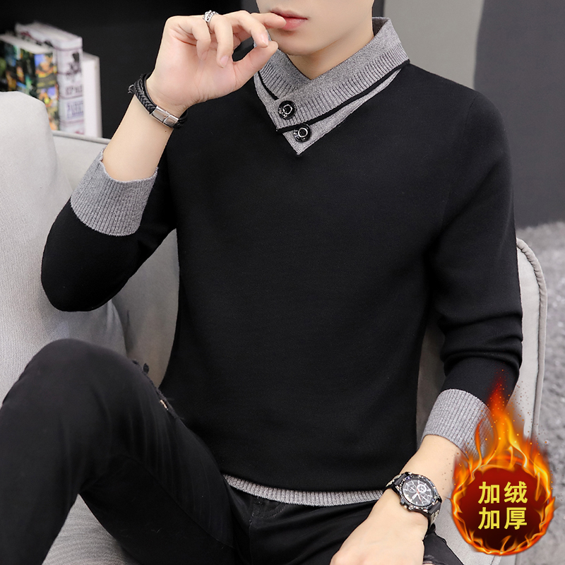 Men's new 2020 Plush casual knitwear fashion trend sweater Korean version