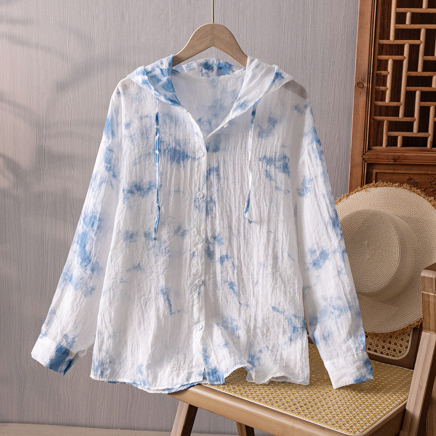 云南扎染连帽防晒服长袖空调衫外套薄款宽松休闲女式衬衫沙滩上衣,女装/女士精品,衬衫,淘宝优惠券,粉丝福利购,淘宝优惠卷