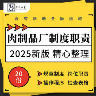 肉制品企业车间管理规章制度岗位职责卫生标准操作程序生产监督表