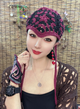 遮白发修饰民族风流苏杨老师同款棉麻手工钩织遮白发镂空