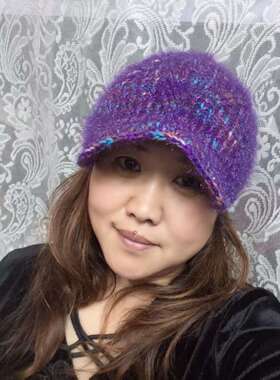 韩版手工编织彩虹段染针织毛线帽子女冬季保暖百搭鸭舌帽