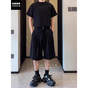 痞帅潮直筒裤 宽松垂坠感七分裤 潮 男夏季 日系复古暗黑系阔腿休闲裤