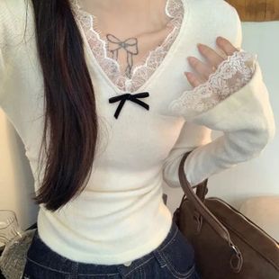 5269满天星已出货德绒法式 小香风花边v领秋冬纯欲风显瘦修身