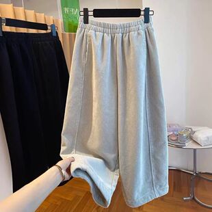宽松直筒裤 女冬2025新款 300斤阔腿裤 G446条复合真超特大码