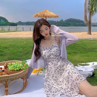 法式 2025新款 小个子气质可爱短裙子背心裙 夏季 碎花吊带连衣裙女装