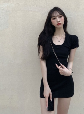 纯欲风辣妹设计感美式t恤裙修身显瘦包臀短裙运动休闲连衣裙女夏