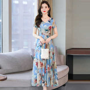 大摆裙子 遮肚显瘦气质减龄中长款 碎花连衣裙2025新款 夏季