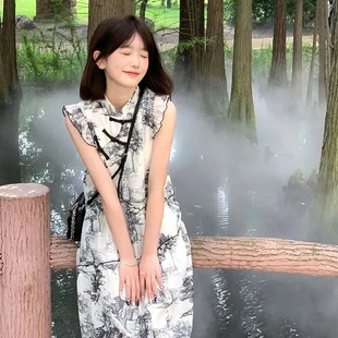 学院风小飞袖 新款 国风裙子 旗袍文艺小清新连衣裙女2025夏季 新中式