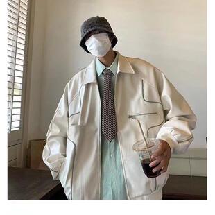 美式 国潮流宽松百搭ins情侣重磅皮衣外套女 潮牌纯色PU皮夹克男款