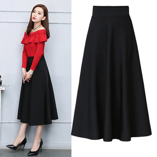 春秋半身裙女长款 垂坠感赫本风黑色妈妈裙子显瘦百搭a字裙