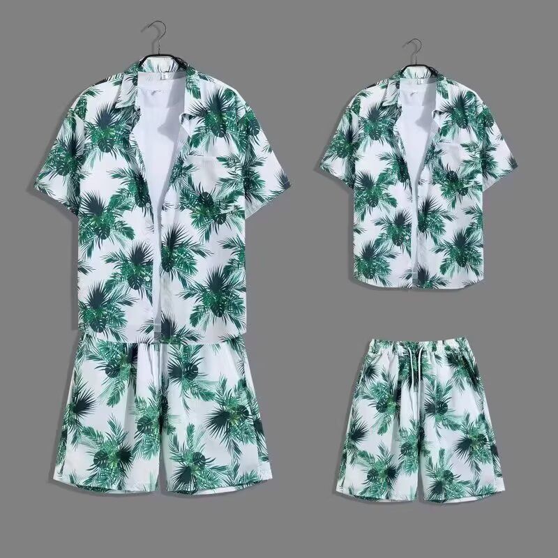 夏季慵懒风衬衣休闲沙滩衬衫运动短裤男女海南三亚情侣沙滩风套装