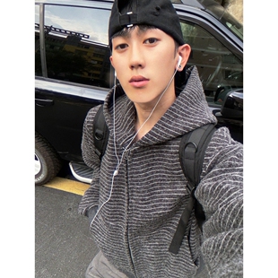连帽卫衣男女情侣重磅外套 条纹拉链开衫 美式 复古2025早秋新款