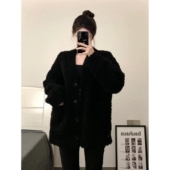 黑色羊羔毛绒外套女2024新款 秋冬季 高级感超好看加厚休闲百