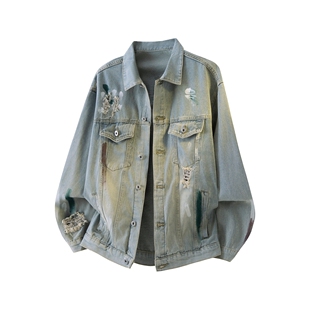 美式 夹克 复古水洗高街牛仔外套男女设计感cleanfit破洞潮流牛仔衫