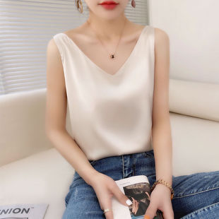 真丝吊带背心女夏宽松外穿西装内搭打底蚕桑丝无袖上衣性感v领潮