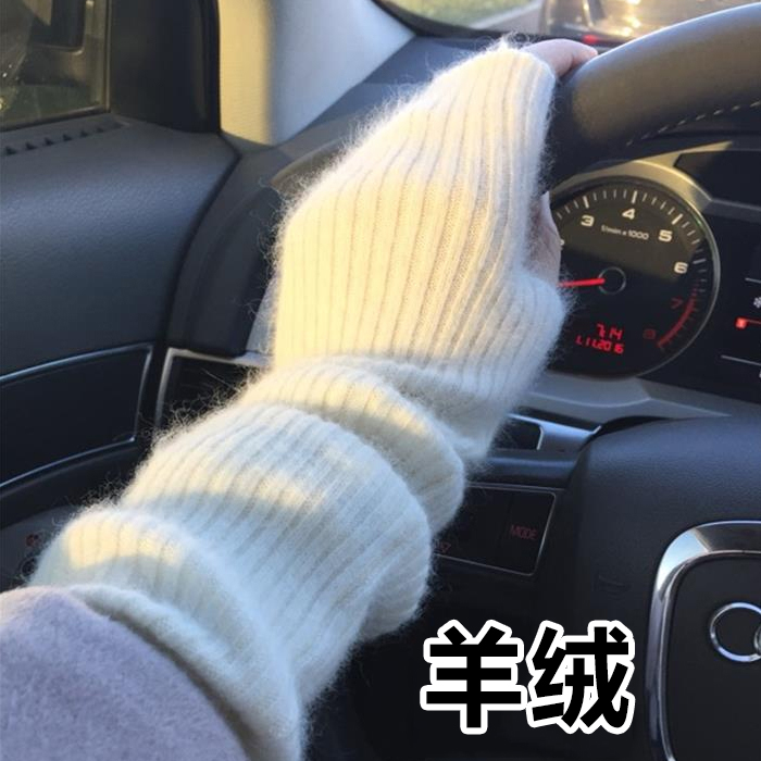 Cashmere arm sleeve female autumn winter thickened long half finger wool gloves knitted warm arm sleeve false sleeve