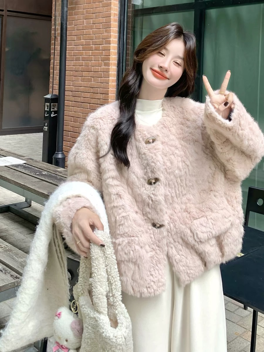 2025新款进口皮毛一体小羔羊卷毛时尚减龄皮草大衣冬