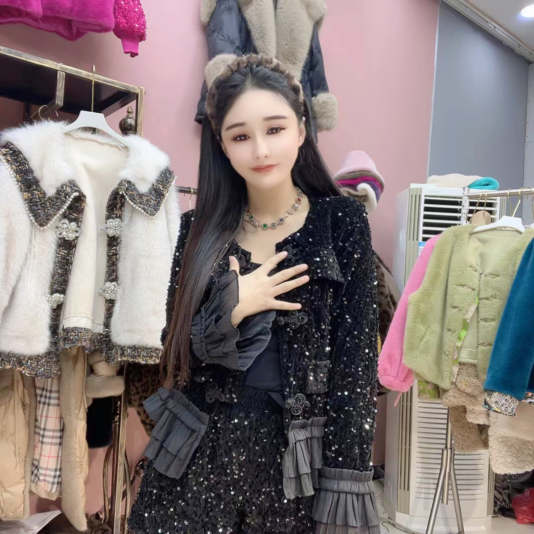 2025韩版春秋小香风时尚潮流闪亮片外套