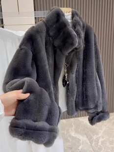 高货上衣女 外套显瘦时尚 海宁皮毛一体仿水貂新款 厚皮草短款