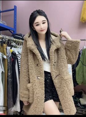 韩版3829正品小个子牛角扣羊羔毛皮草外套女