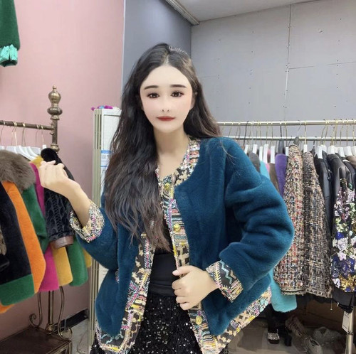 进口防水貂皮大衣女整貂女韩版修身小香风百搭款
