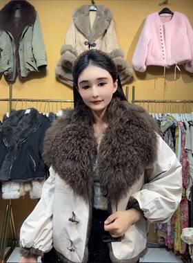 2025新款双面穿兔毛皮毛一体派克服宽松短款羊羔毛派克服皮草外套