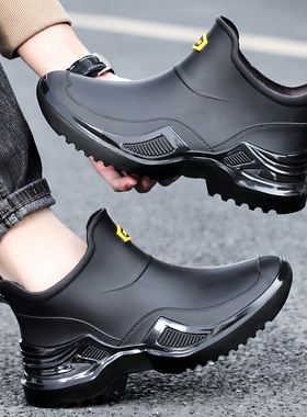 短筒雨鞋男士防水防滑中筒水鞋雨天外卖骑手上班低帮工作橡胶雨靴