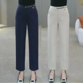 弹力抗皱显瘦藏青九分直筒裤 西装 高腰大码 女2026年春秋新款 烟管裤