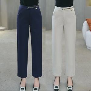 西装烟管裤女2025年秋冬新款高腰大码弹力抗皱显瘦藏青九分直筒裤