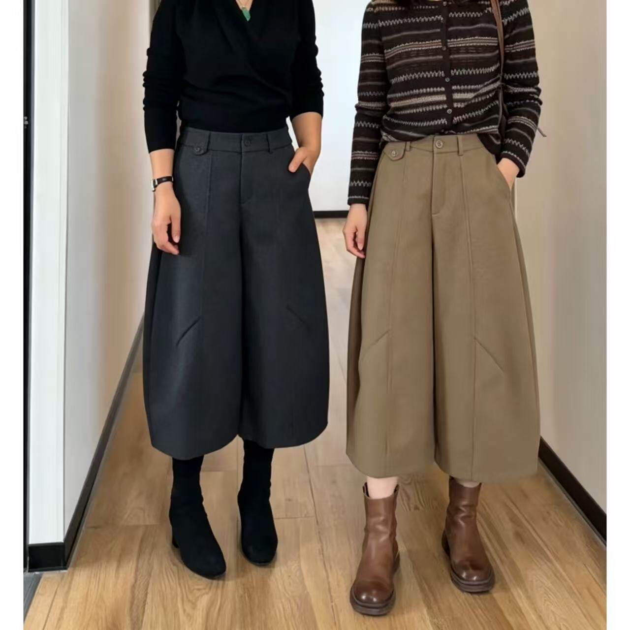 羊毛八分气球靴裤女2026秋冬新款