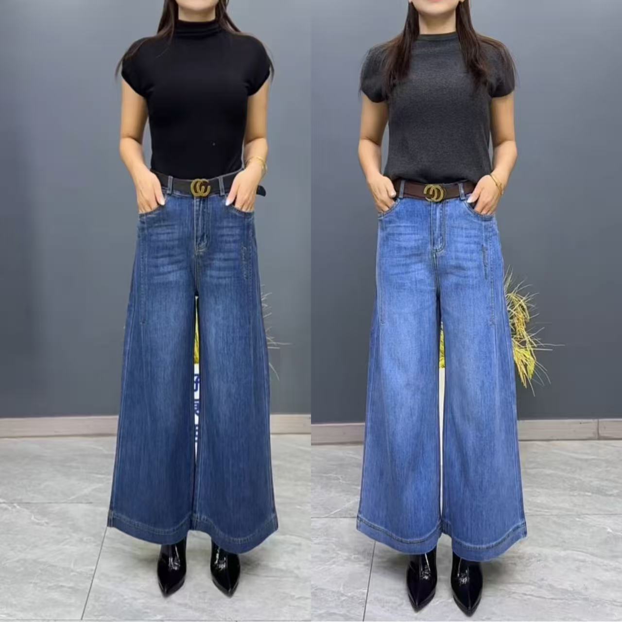 秋季九分阔腿牛仔裤女