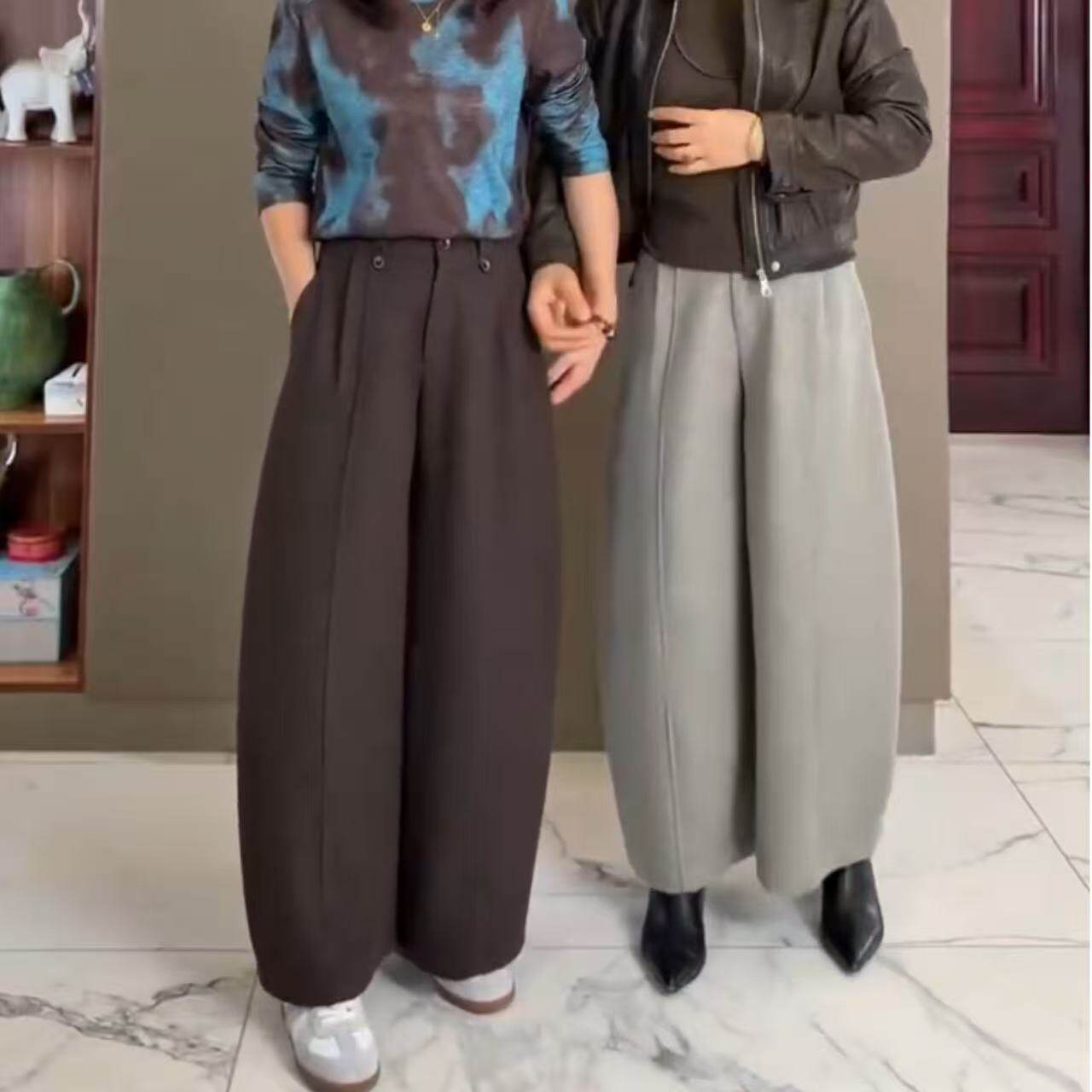 秋冬加厚高腰显瘦羊毛阔腿裤